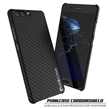 Cargar imagen en el visor de la galería, Huawei P10 Case, Punkcase CarbonShield, Heavy Duty &amp; Ultra Thin 2 Piece Dual Layer PU Leather Cover [shockproof] [non slip] with Tempered Glass Screen Protector for Huawei P10 [Jet Black] 
