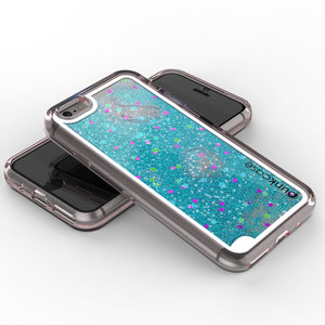 iPhone 7 Case, PunkCase LIQUID Teal Series, Protective Dual Layer Floating Glitter Cover (Color in image: gold)