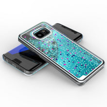 Cargar imagen en el visor de la galería, S7 Edge Case, Punkcase [Liquid Teal Series] Protective Dual Layer Floating Glitter Cover with lots of Bling &amp; Sparkle + PunkShield Screen Protector (Color in image: gold)
