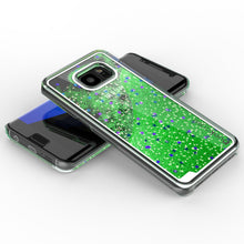 Cargar imagen en el visor de la galería, S7 Edge Case, PunkCase LIQUID Green Series, Protective Dual Layer Floating Glitter Cover (Color in image: silver)
