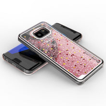 Cargar imagen en el visor de la galería, S7 Edge Case, Punkcase [Liquid Rose Series] Protective Dual Layer Floating Glitter Cover with lots of Bling &amp; Sparkle + PunkShield Screen Protector (Color in image: pink)

