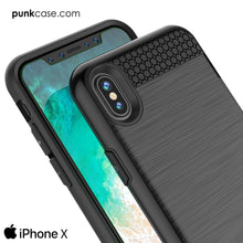 Cargar imagen en el visor de la galería, iPhone X Case, PUNKcase [SLOT Series] Slim Fit Dual-Layer Armor Cover &amp; Tempered Glass PUNKSHIELD Screen Protector for Apple iPhone X [Black] 
